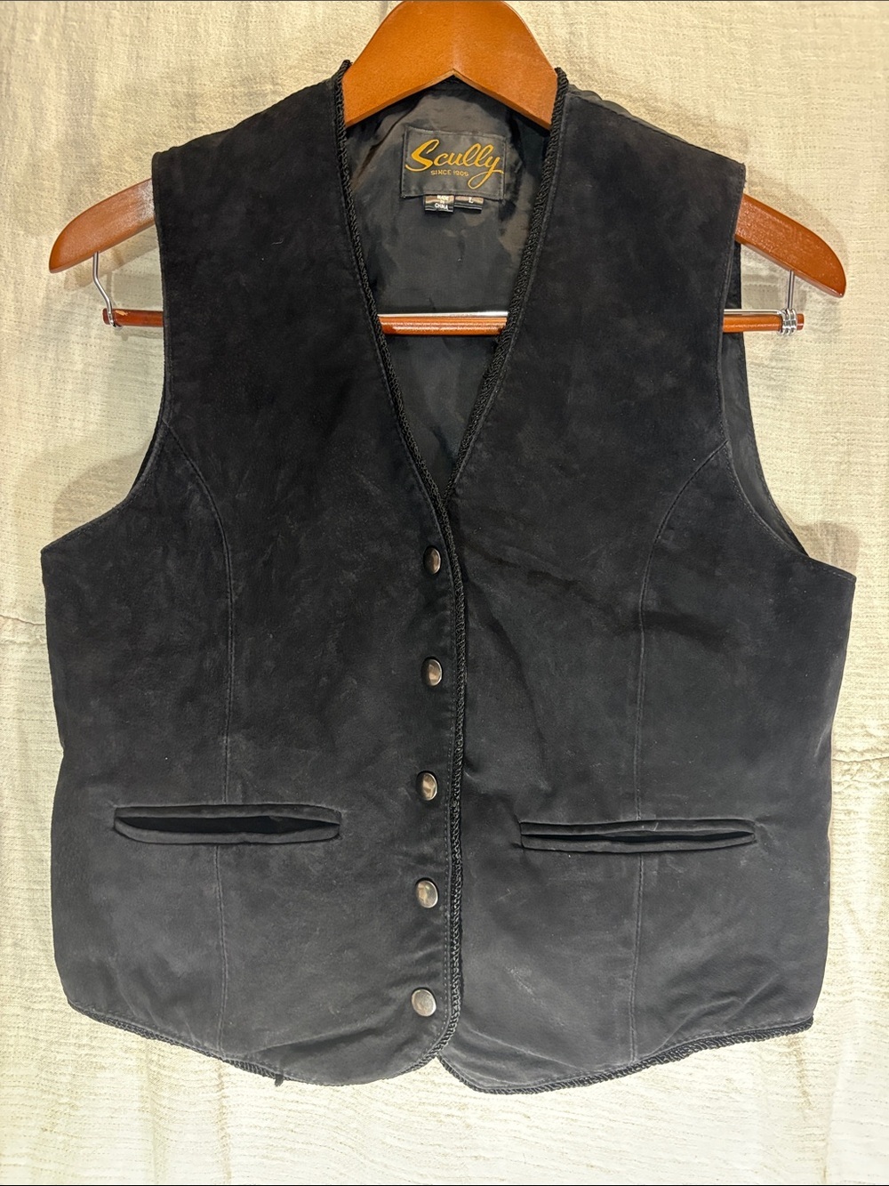 Scully Black Suede Button Front Vest Genuine Leather